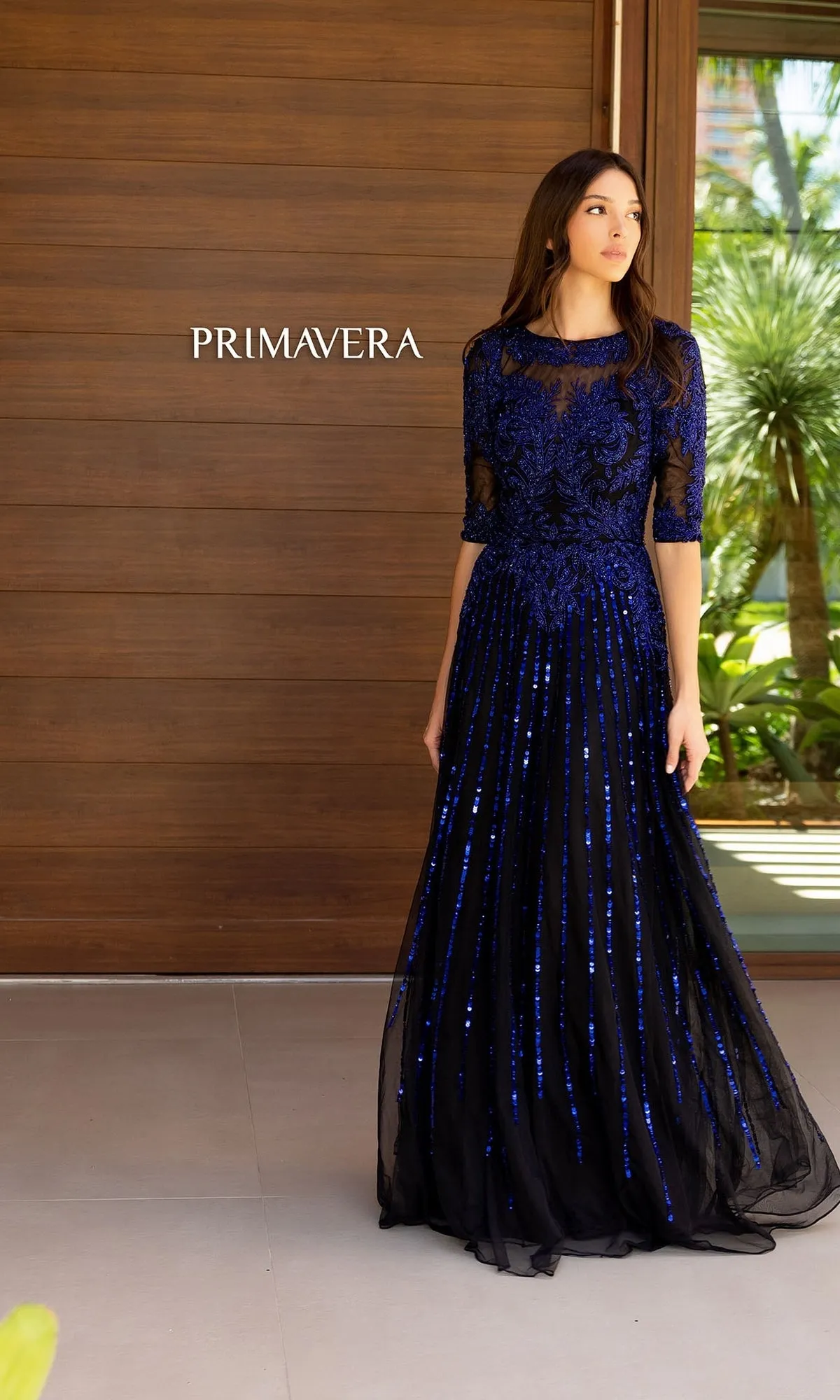 Modest Long Beaded Prom Dress: Primavera 13120 sold by PromGirl