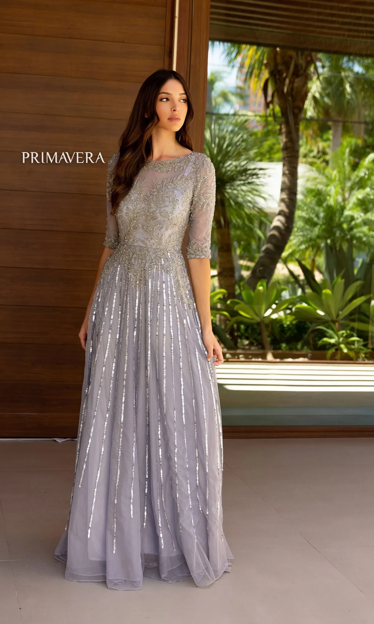 Modest Long Beaded Prom Dress: Primavera 13120 sold by PromGirl product image thumbnail 5