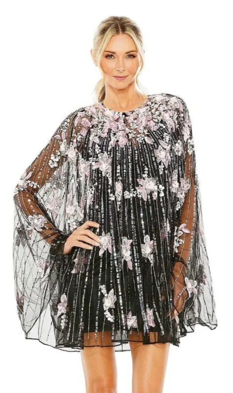 Beaded-Cape Short Hoco Dress: Mac DUggal 5917 sold by PromGirl