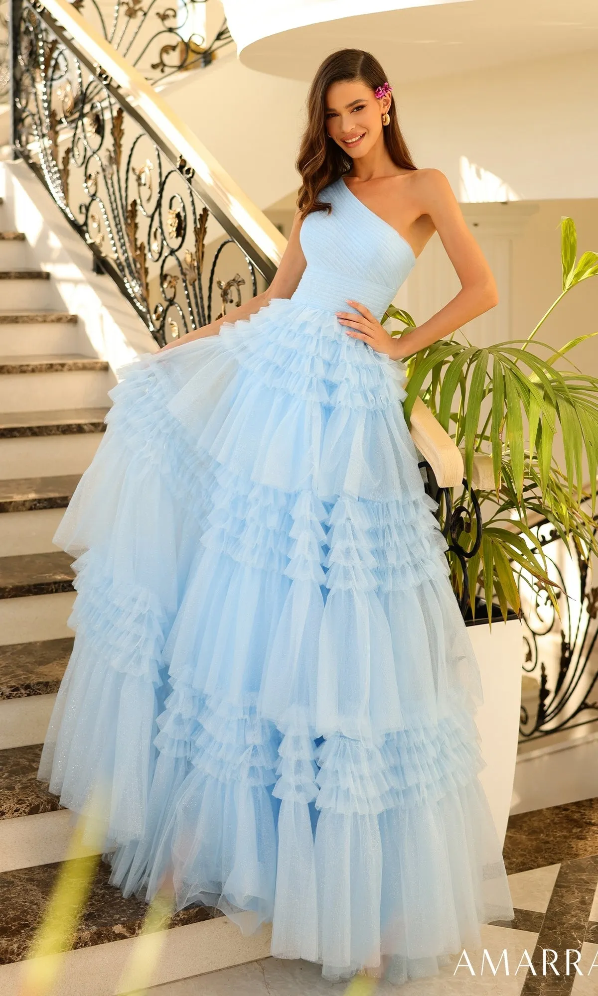 Amarra One-Shoulder Long Ruffled Prom Gown 88863 sold by PromGirl product image thumbnail 3