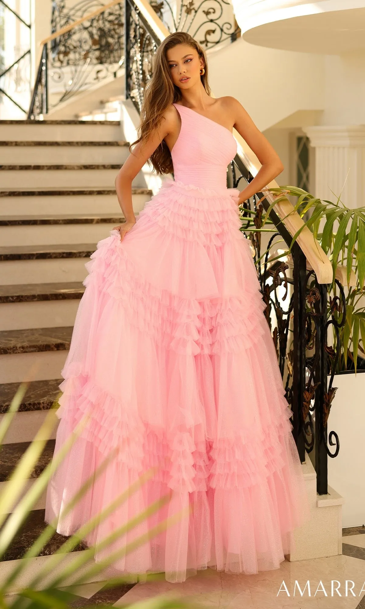 Amarra One-Shoulder Long Ruffled Prom Gown 88863 sold by PromGirl product image thumbnail 4