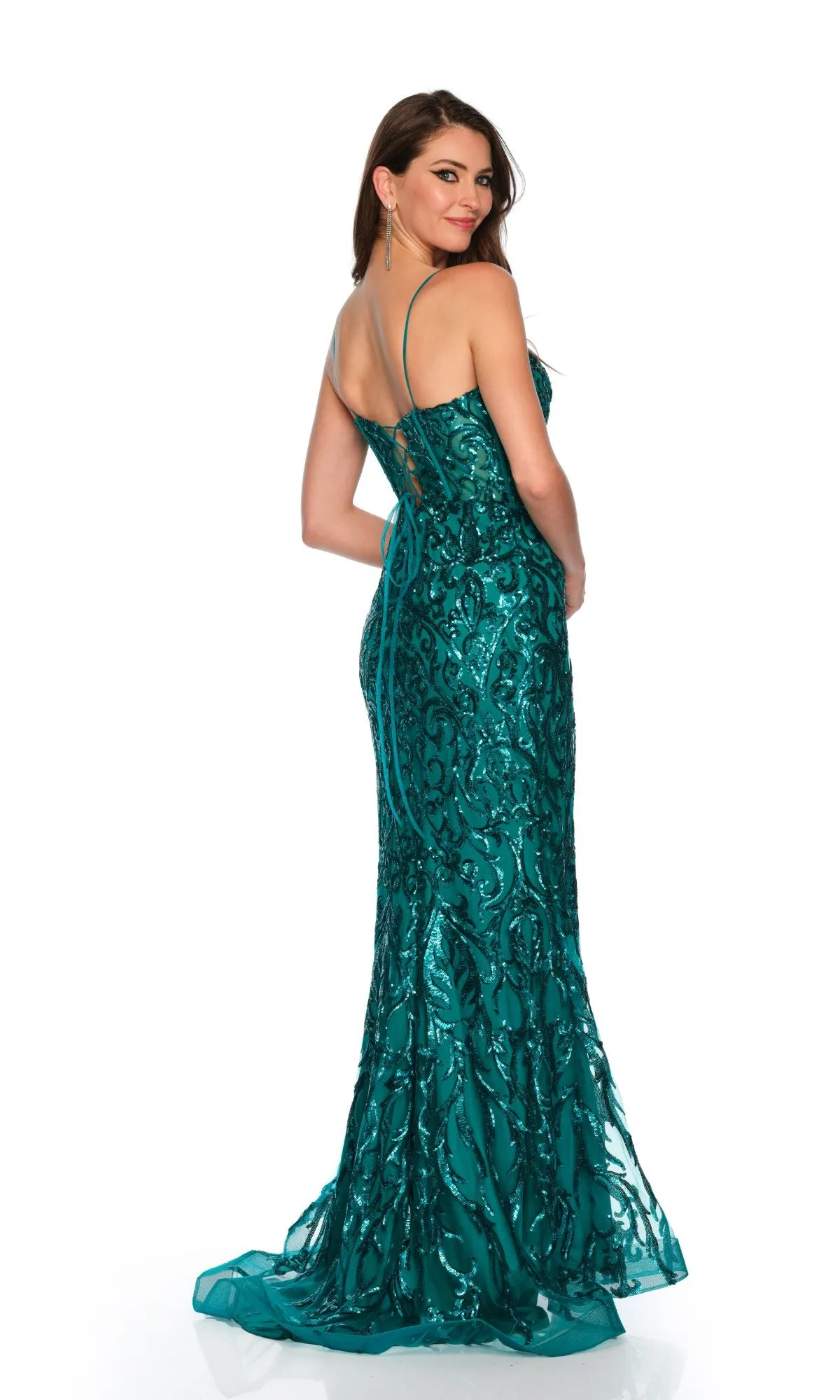 Dave and Johnny Long Green Sequin Prom Dress 11204 sold by PromGirl product image thumbnail 2