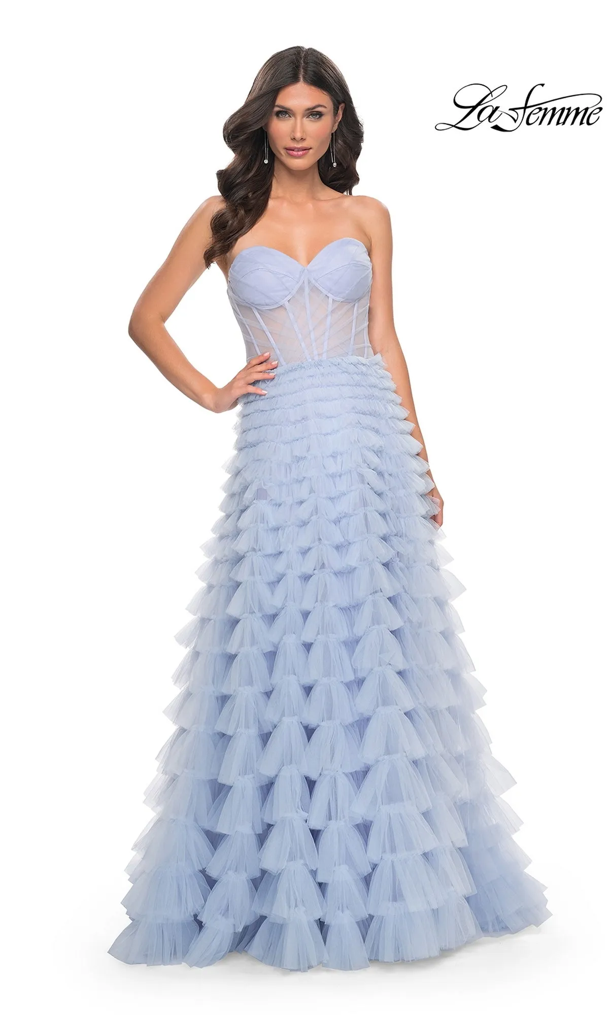 Long Ruffled A-Line Prom Ball Gown: La Femme 32447 sold by PromGirl product image thumbnail 3