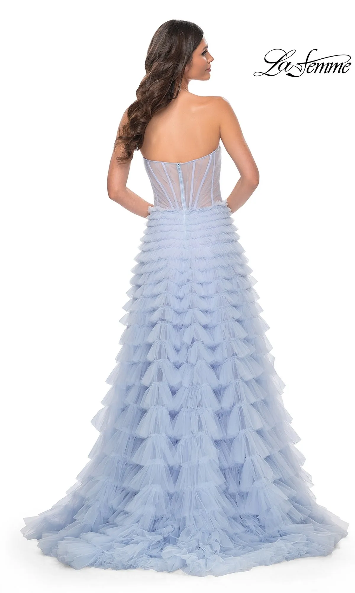 Long Ruffled A-Line Prom Ball Gown: La Femme 32447 sold by PromGirl product image thumbnail 2