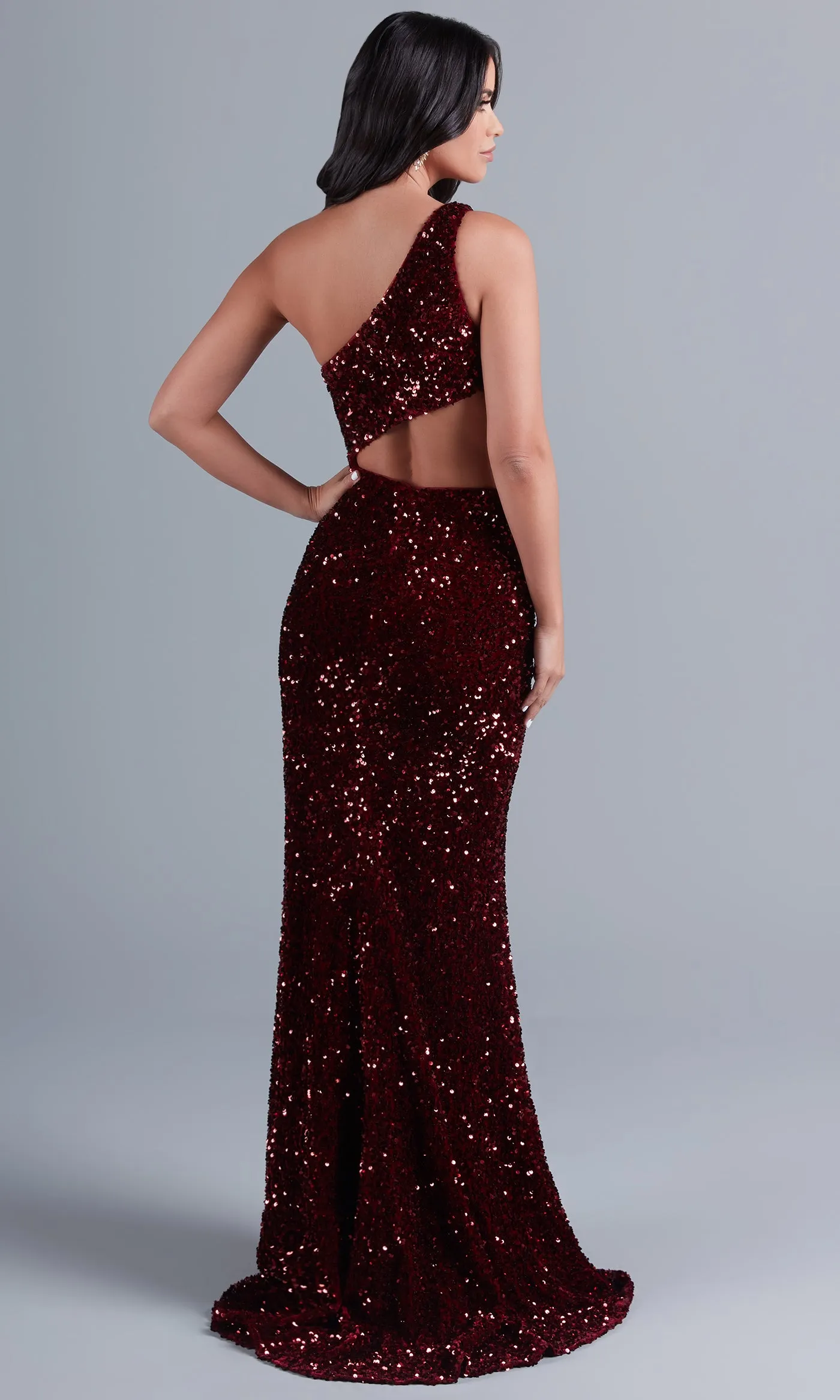 PromGirl Side Cut-Out Dark Red Sequin Prom Dress sold by PromGirl product image thumbnail 2