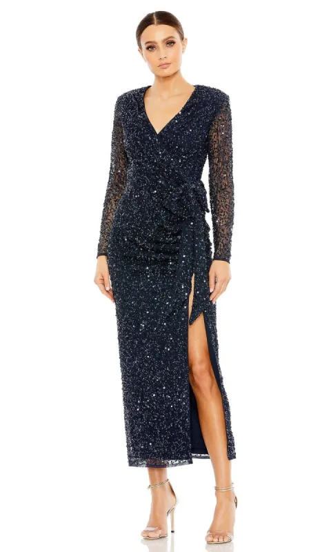 Blue Midi Wedding-Guest Dress: Mac Duggal 10558 made by Mac Duggal