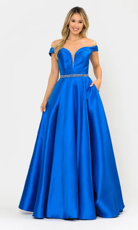 Off-the-Shoulder Long Prom Gown with Pockets 8686 sold by PromGirl