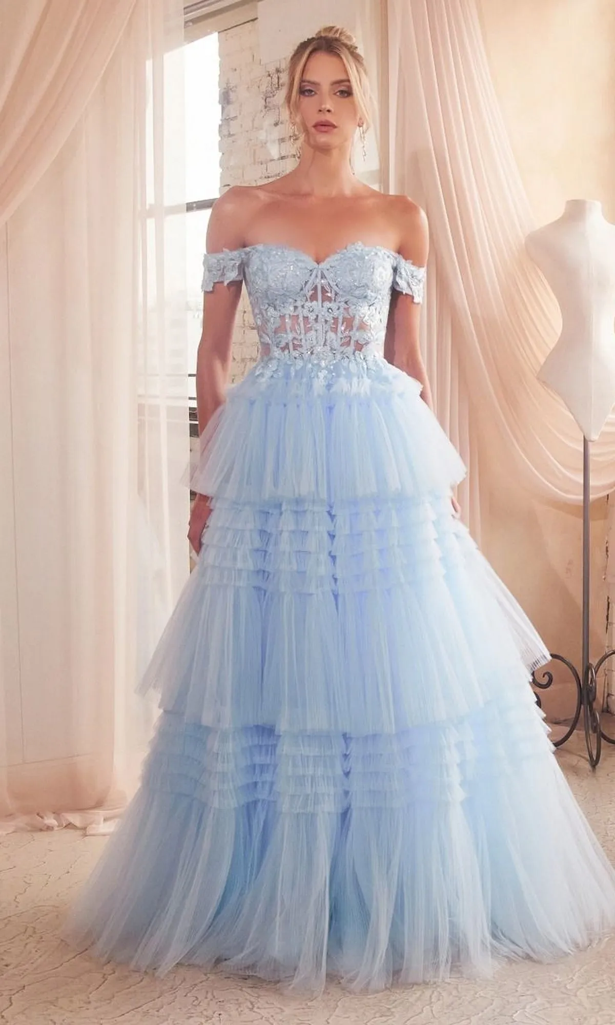 Lace-Bodice Long Ruffled Prom Ball Gown 9315 sold by PromGirl