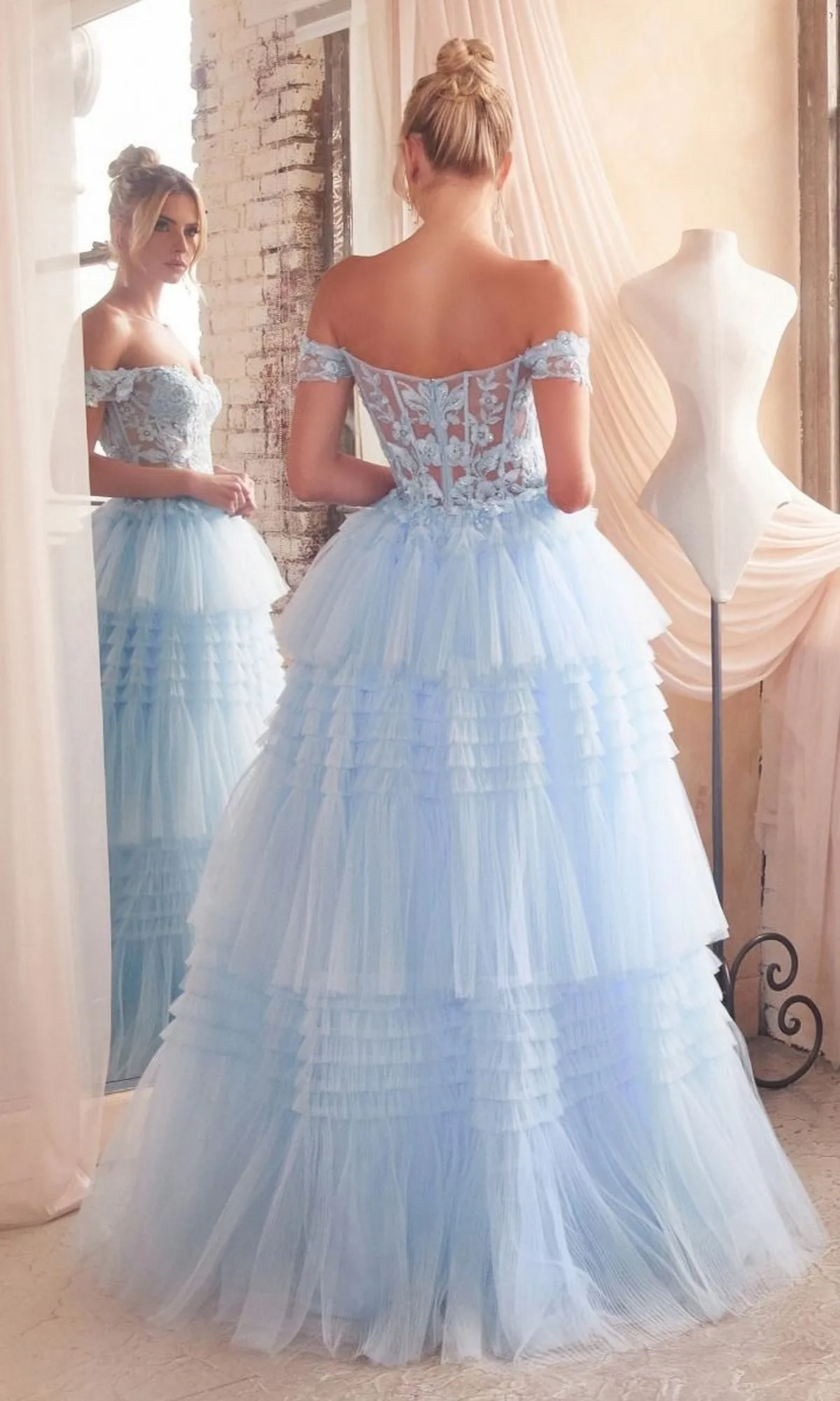 Lace-Bodice Long Ruffled Prom Ball Gown 9315 sold by PromGirl product image thumbnail 2