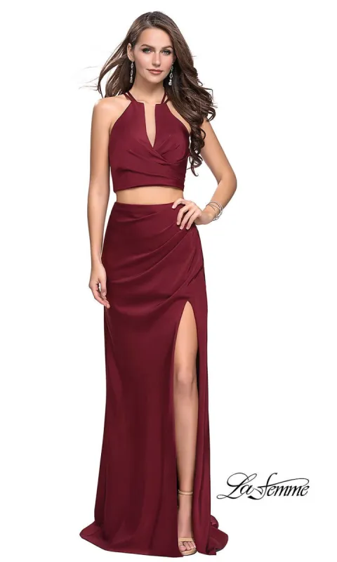Long Two-Piece Prom Dress with Ruching sold by PromGirl