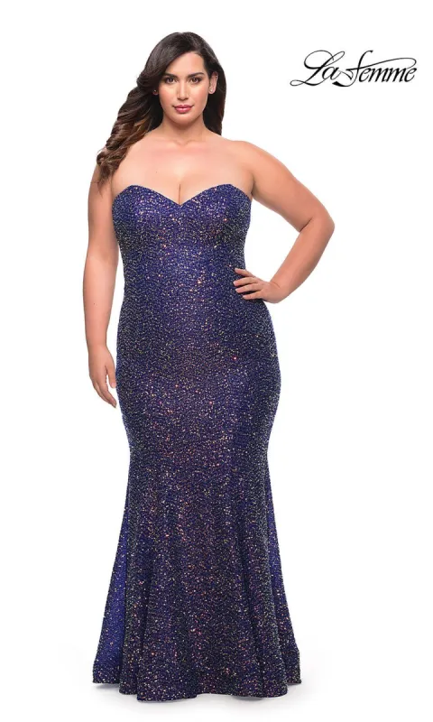 Long Strapless Sequin Mermaid Plus-Size Prom Dress made by La Femme