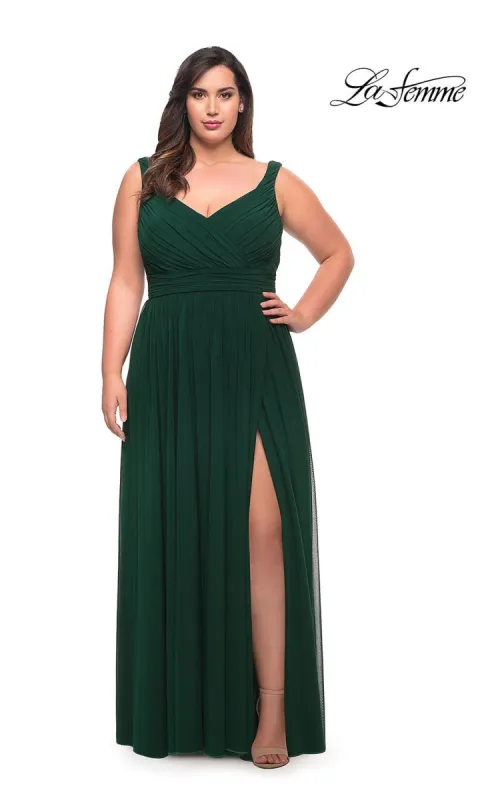 Ruched Empire-Waist Long La Femme Plus Prom Dress sold by PromGirl