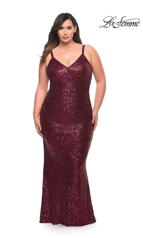 Tight Long Plus-Size Sequin Prom Dress by La Femme sold by PromGirl