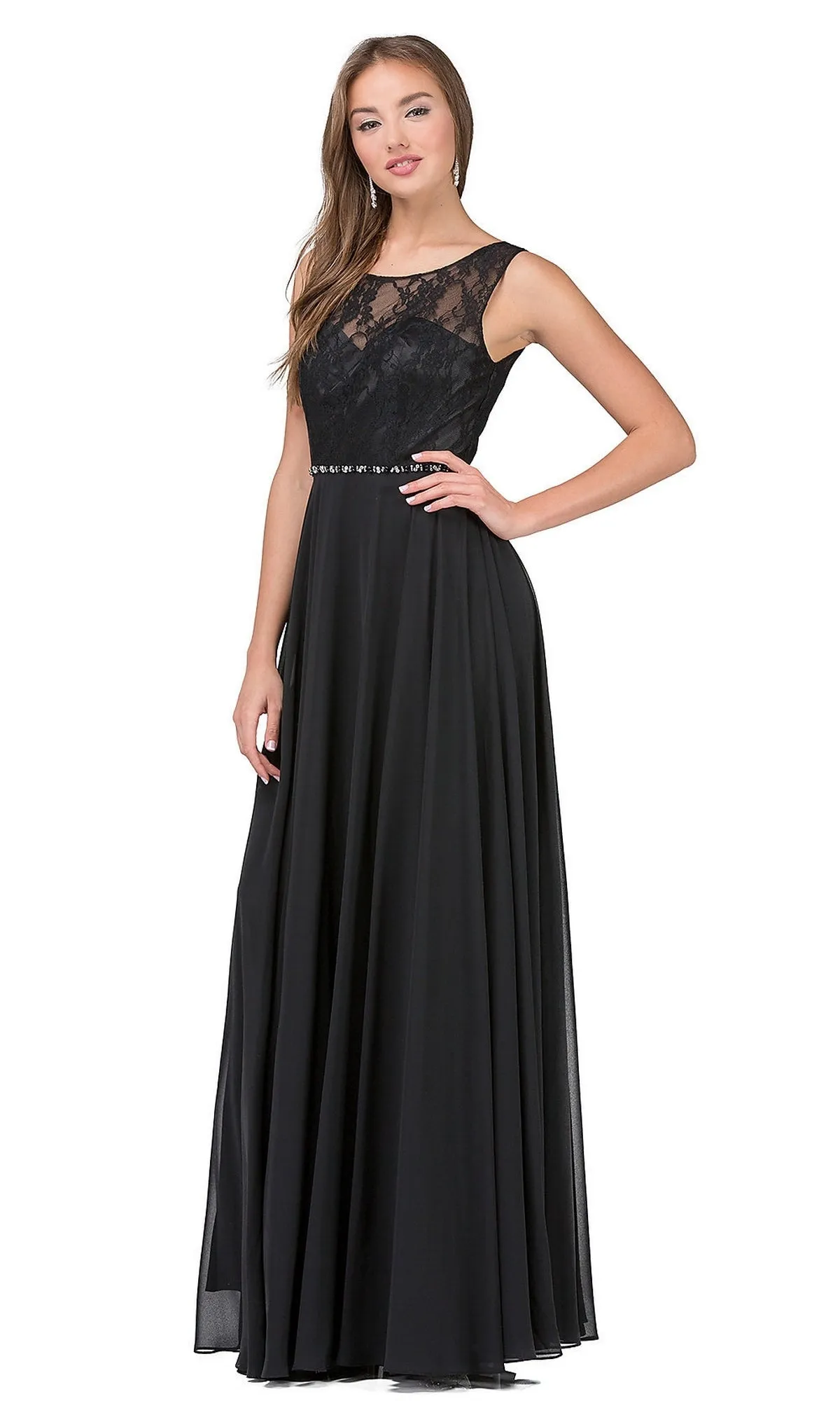 Lace-Bodice Long Chiffon Illusion-Neck Prom Dress sold by PromGirl product image thumbnail 3