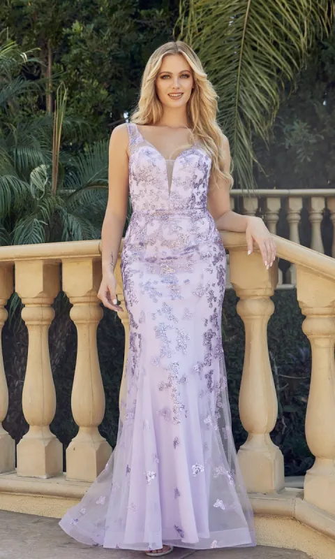 Glitter-Print Long Prom Dress: Juliet 294 sold by PromGirl