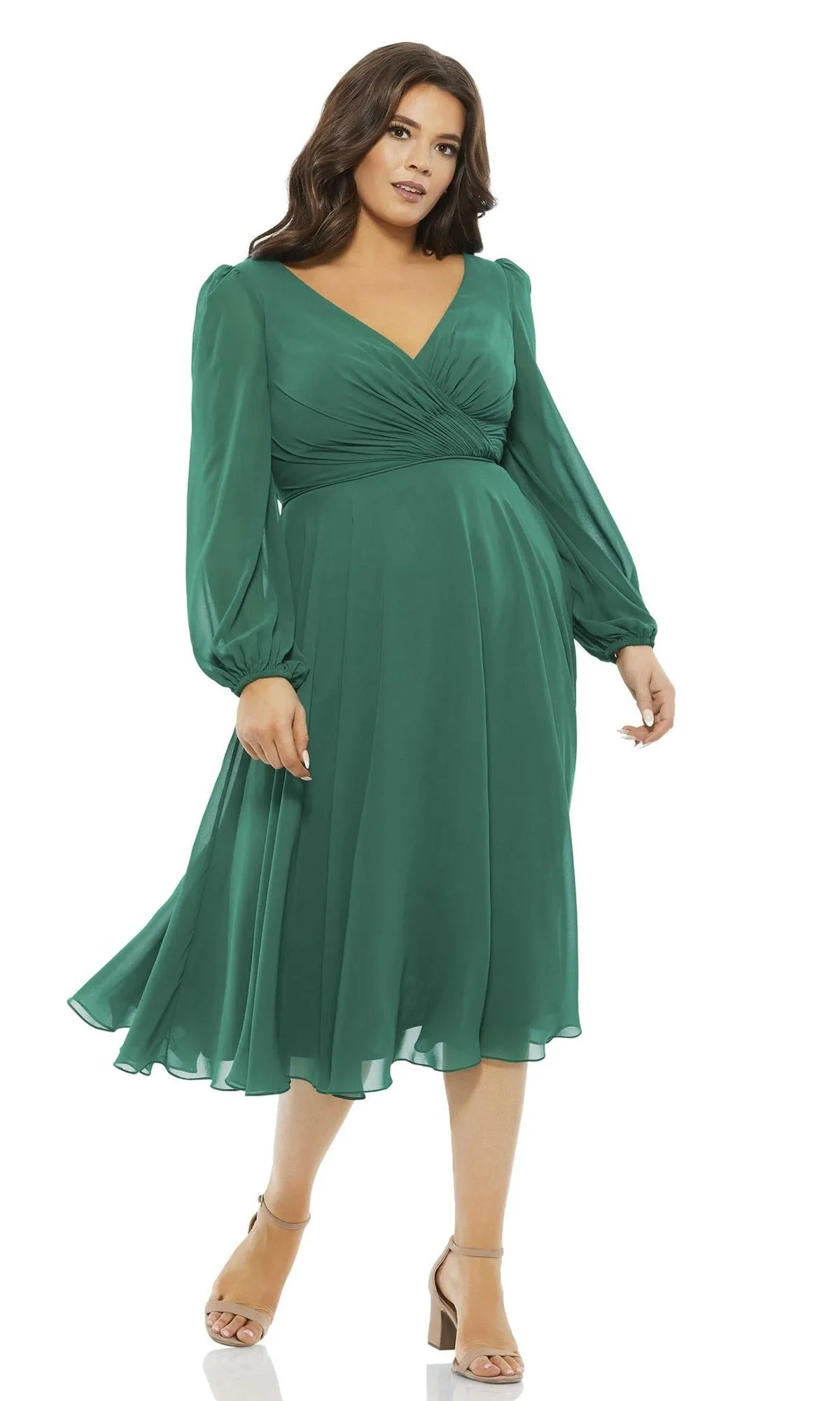 Plus Long-Sleeve Short Green Party Dress 67914 sold by PromGirl