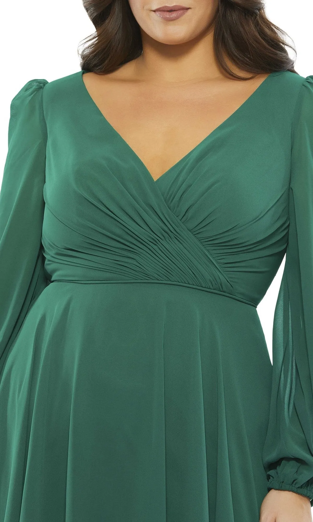 Plus Long-Sleeve Short Green Party Dress 67914 sold by PromGirl product image thumbnail 3