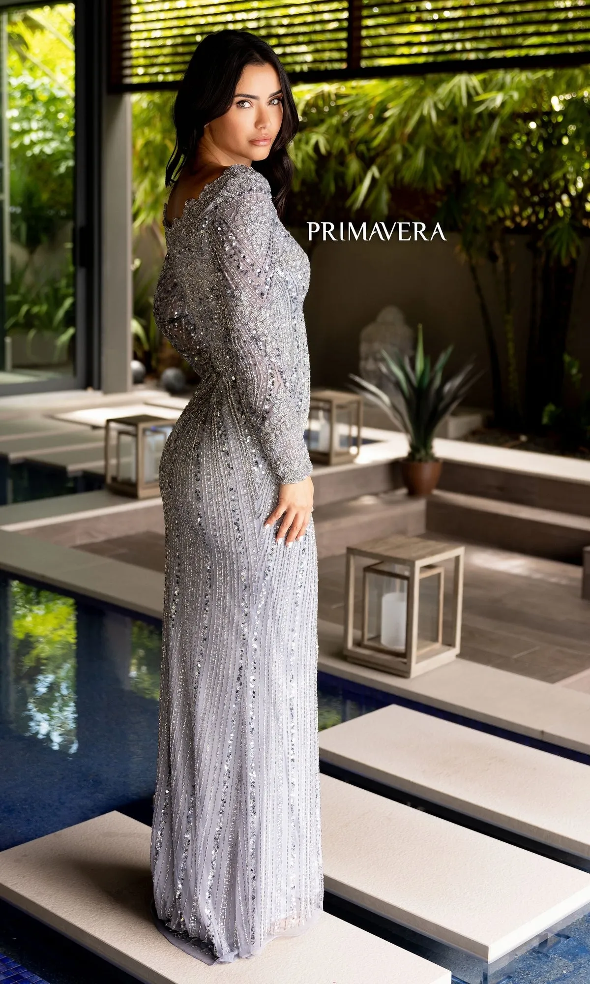 Primavera Long Sleeve Beaded Formal Dress 12103 sold by PromGirl product image thumbnail 4
