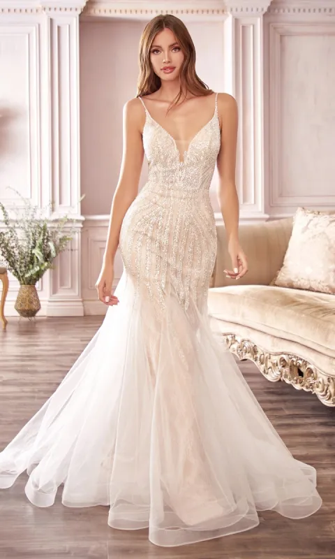 Off-White Long Beaded Mermaid Formal Dress CDS401 sold by PromGirl