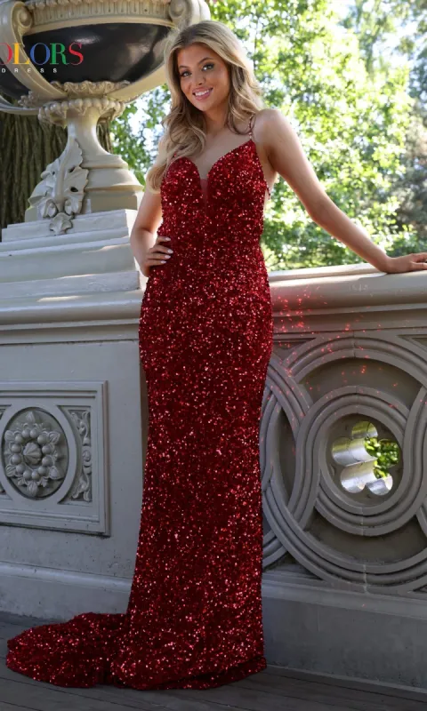 Strappy-Back Beaded Long Velvet Prom Dress 2439 sold by PromGirl