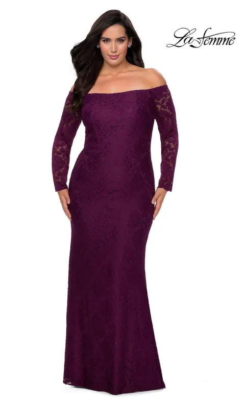 Plus-Size Long Sleeve Lace La Femme Prom Dress sold by PromGirl