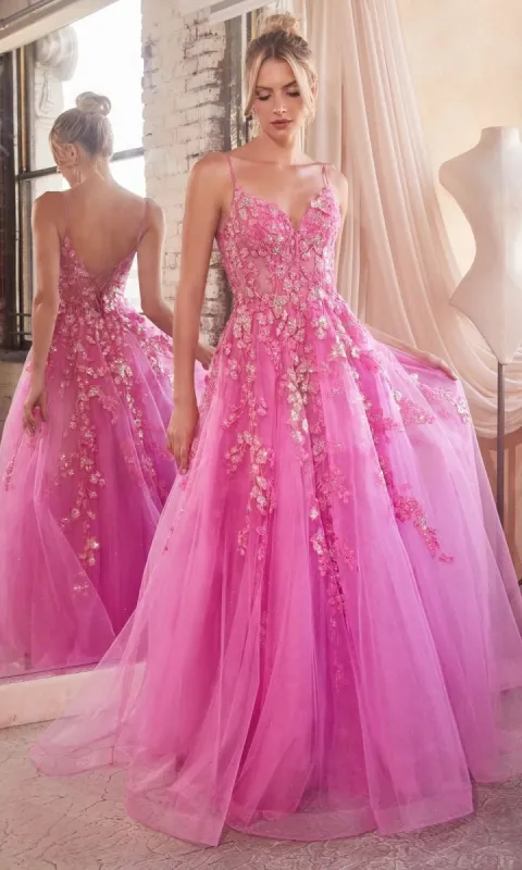 Long Prom Ball Gown with Flowers CM347 sold by PromGirl