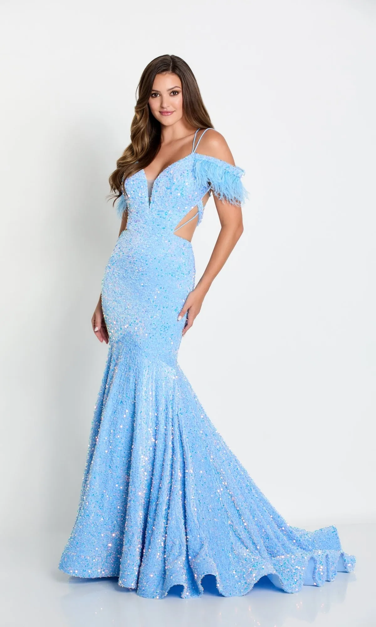 Long Sequin Cut-Out Prom Dress with Feathers sold by PromGirl product image thumbnail 5