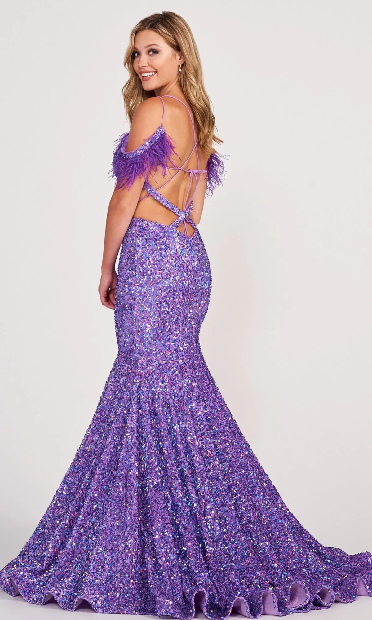 Long Sequin Cut-Out Prom Dress with Feathers sold by PromGirl product image thumbnail 2