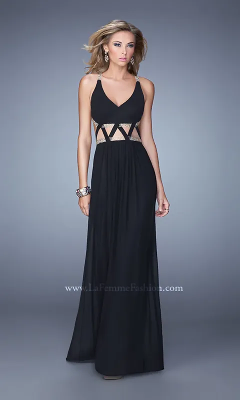 La Femme Long Formal Prom Dress with Open Waist made by La Femme