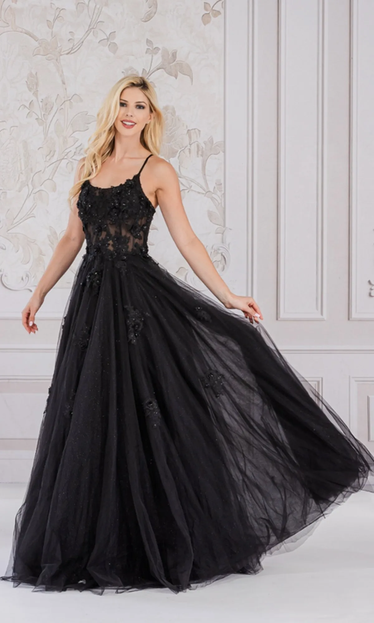Embroidered-Tulle Long A-Line Prom Ball Gown 7035 sold by PromGirl product image thumbnail 3