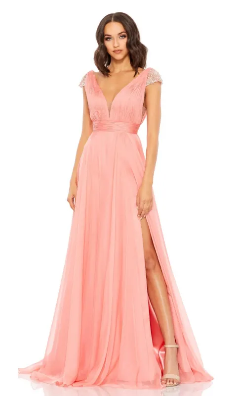 Coral Pink Cap Sleeve Long Prom Gown 67811 sold by PromGirl