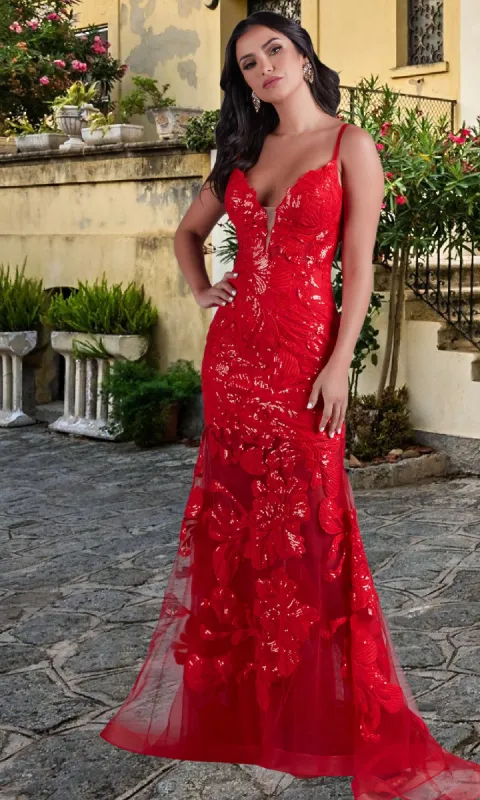 PromGirl Long Red Lace Mermaid Prom Dress sold by PromGirl