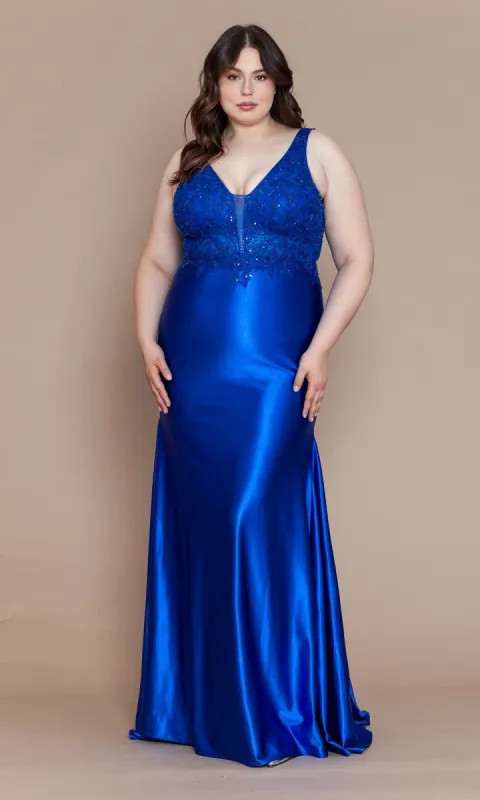 Embroidered-Bodice Plus-Size Long Prom Dress W1160 sold by PromGirl