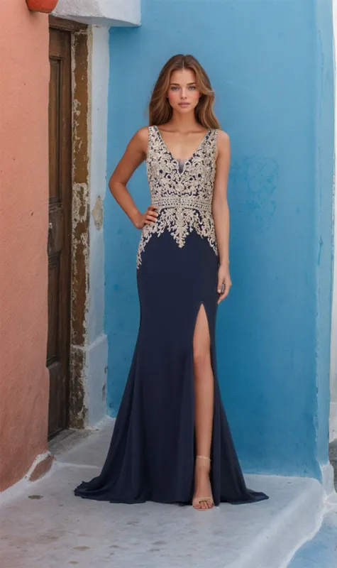 Embroidered-Bodice Long Prom Dress: Chicas C7530 sold by PromGirl