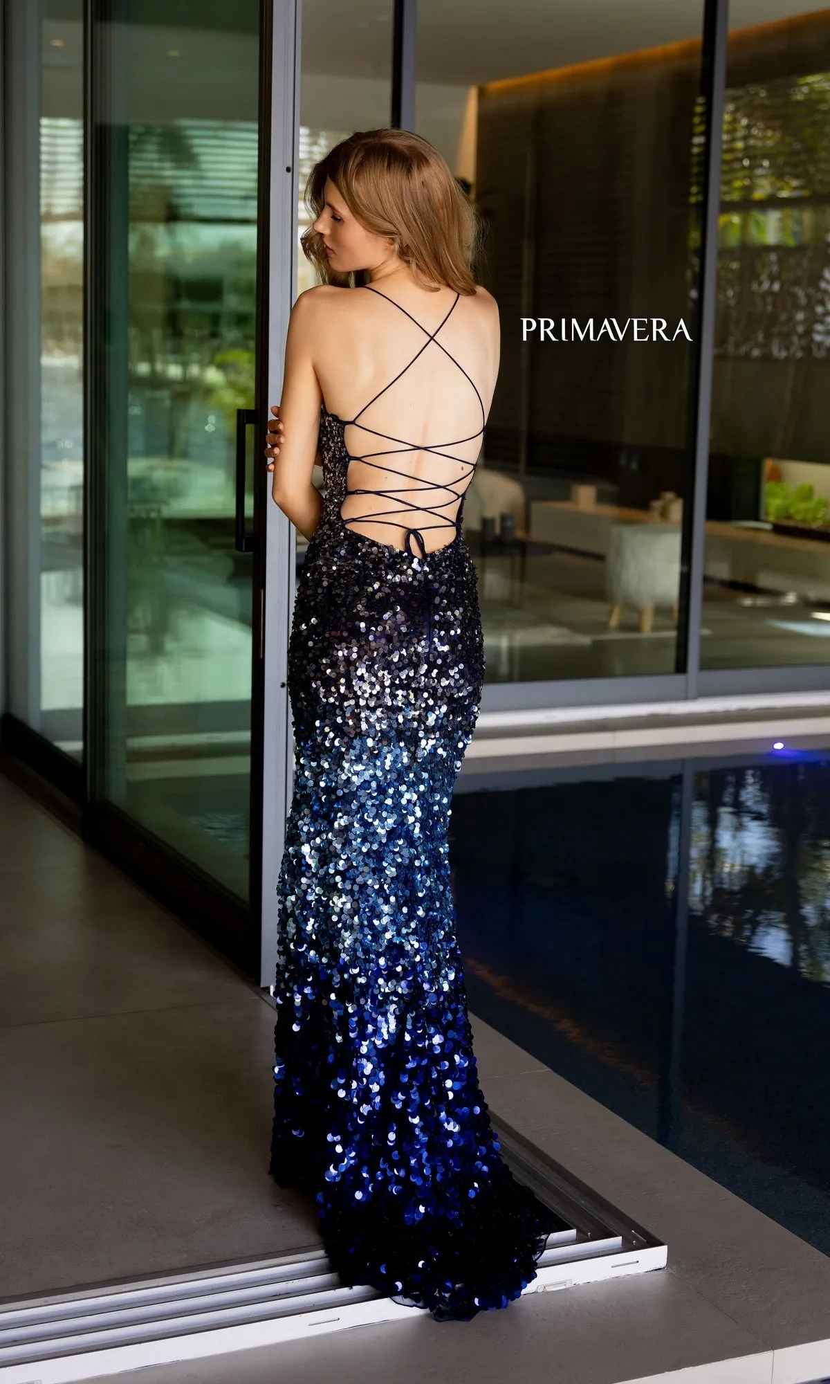Primavera Backless Long Ombre Sequin Prom Dress 4114 sold by PromGirl product image thumbnail 5