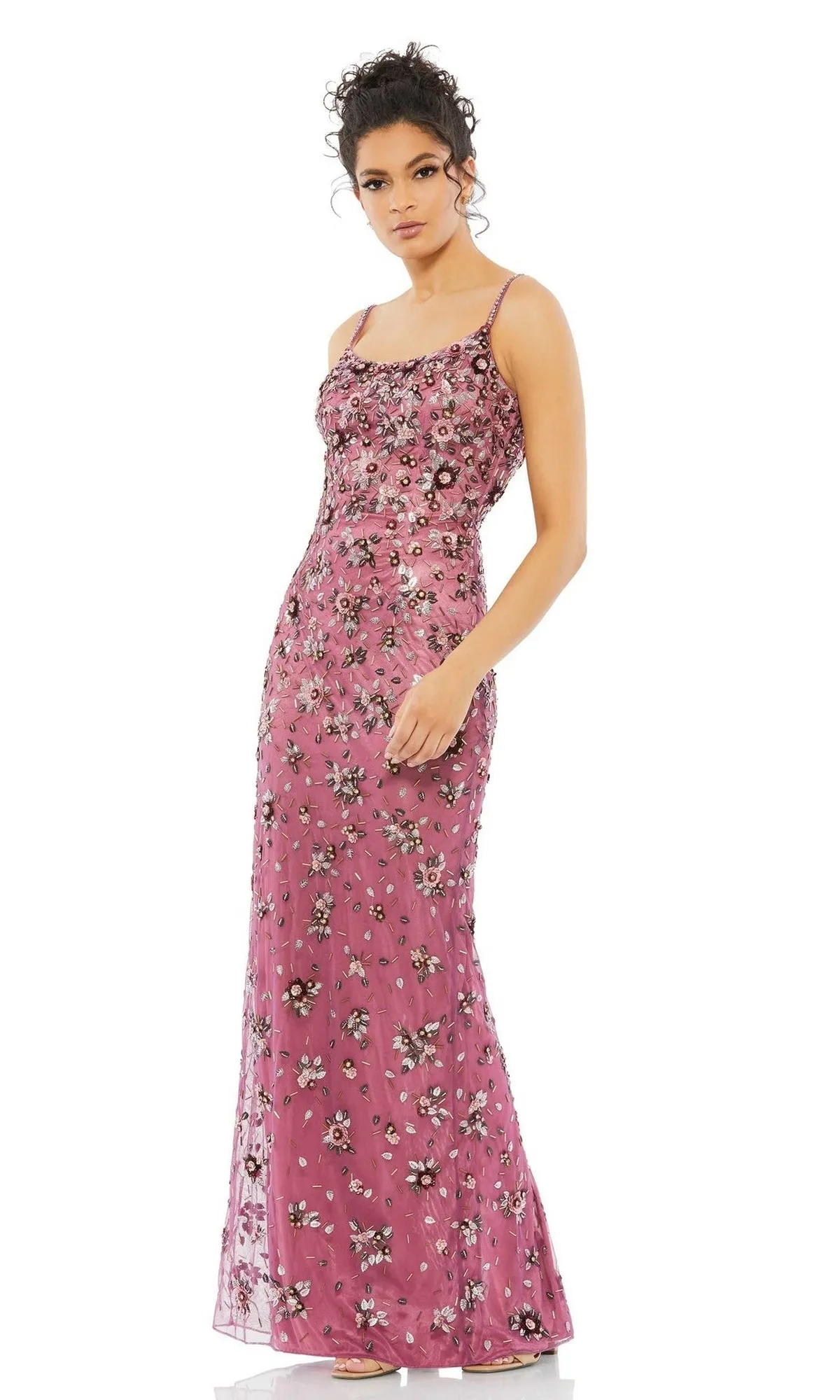Floral-Beaded Long Formal Dress: Mac Duggal 5477 sold by PromGirl