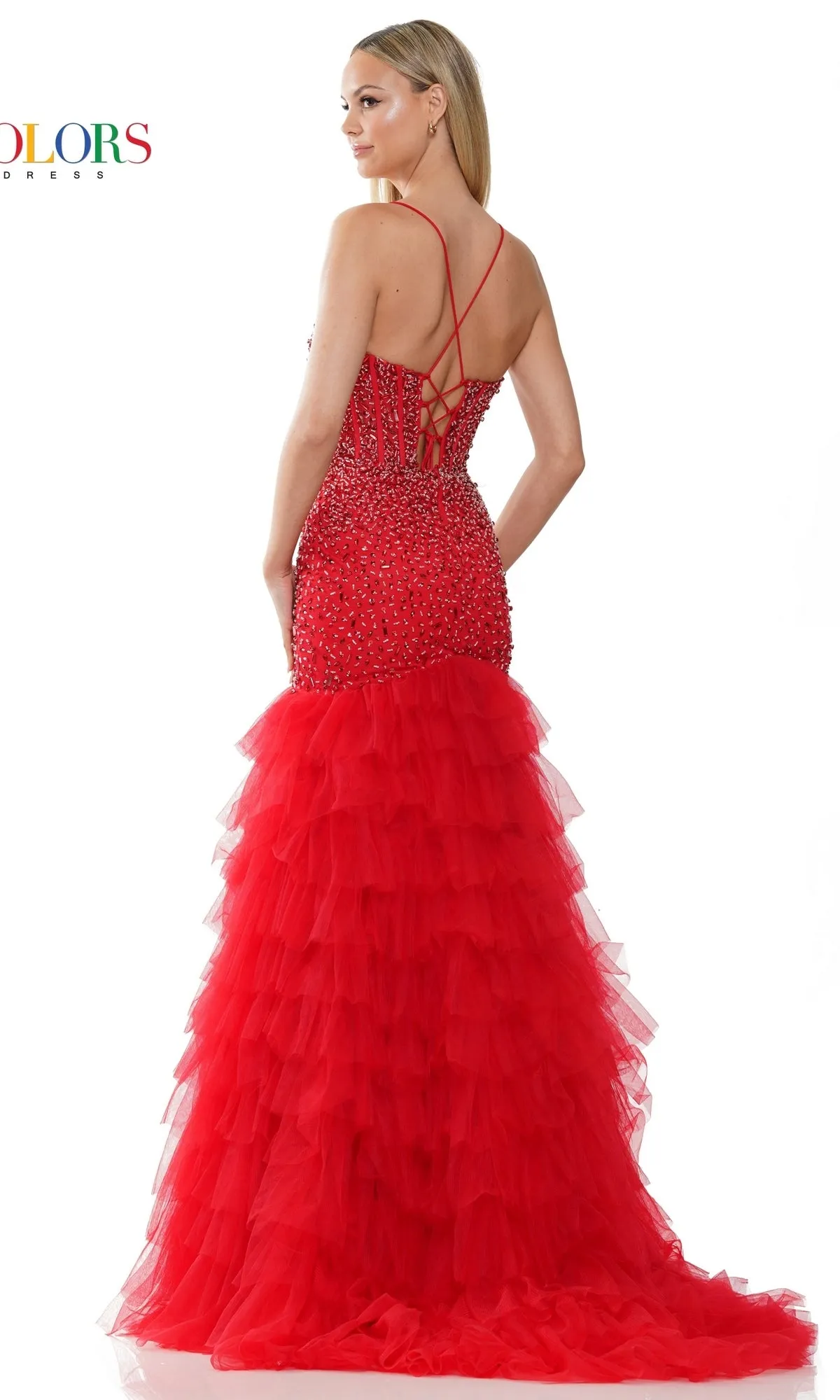 Beaded-Mesh Long Ruffled Mermaid Prom Dress 3189 sold by PromGirl product image thumbnail 2