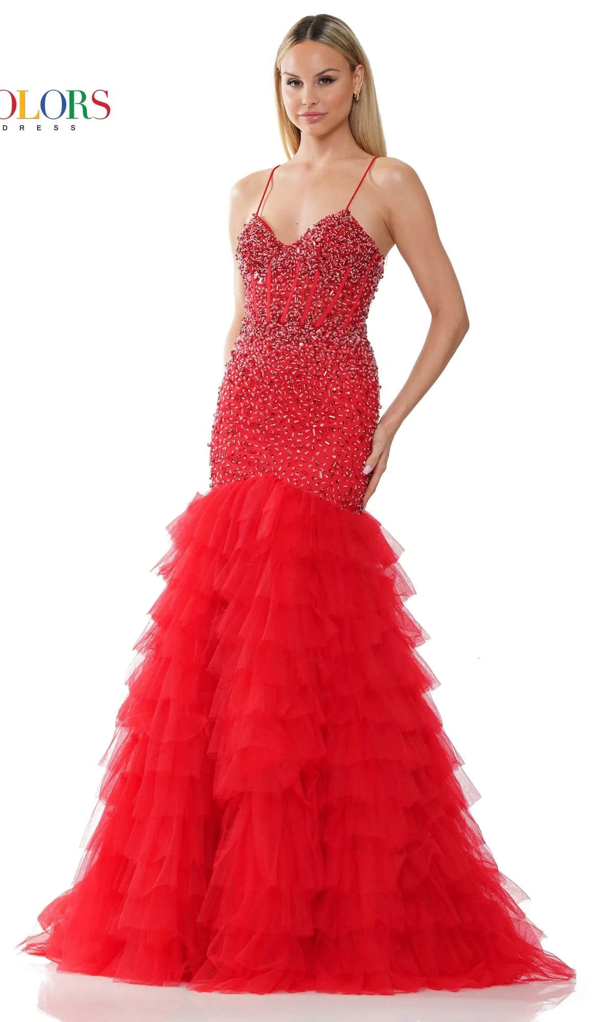 Beaded-Mesh Long Ruffled Mermaid Prom Dress 3189 sold by PromGirl product image thumbnail 3