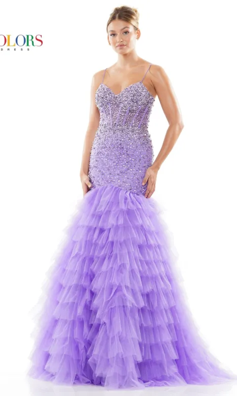 Beaded-Mesh Long Ruffled Mermaid Prom Dress 3189 sold by PromGirl