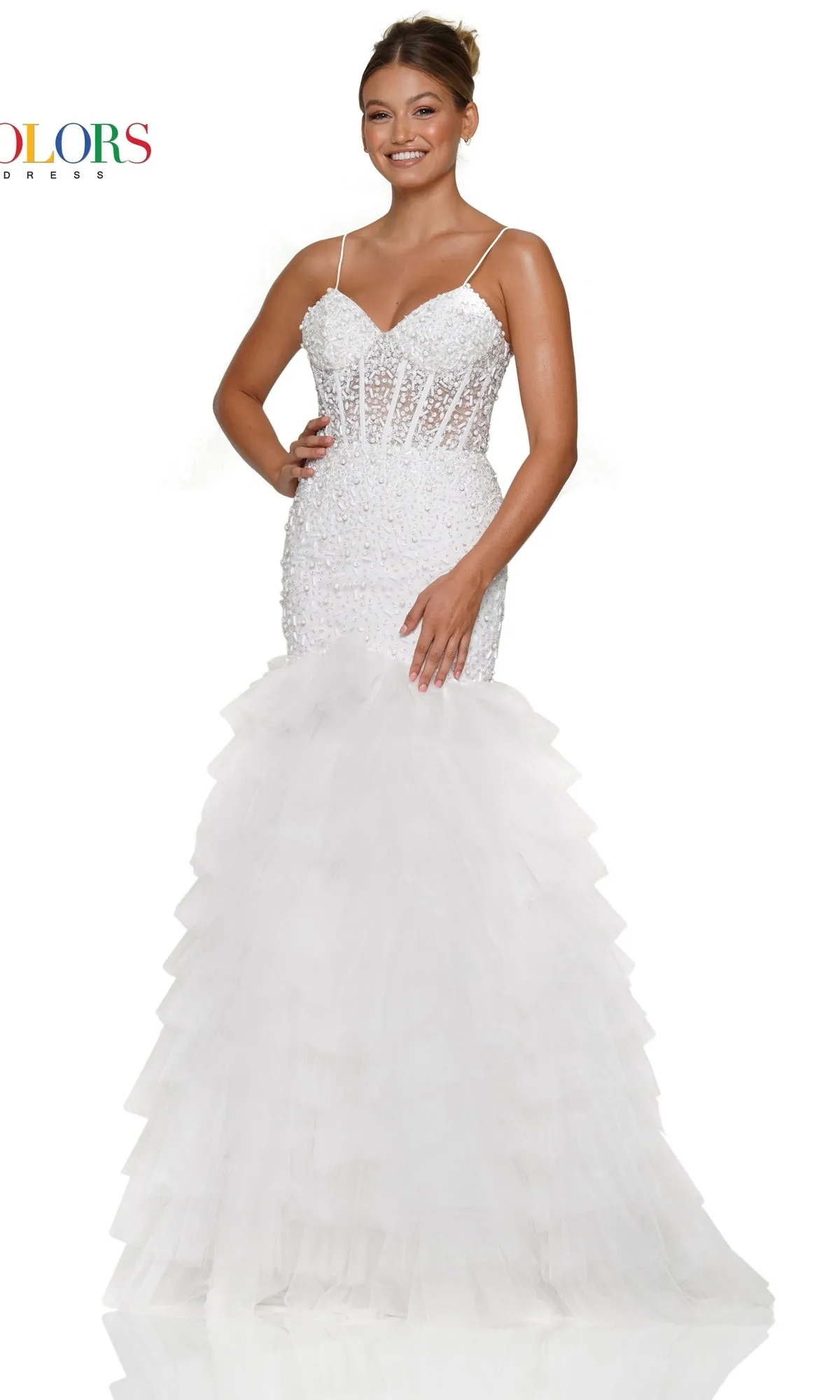 Beaded-Mesh Long Ruffled Mermaid Prom Dress 3189 sold by PromGirl product image thumbnail 4