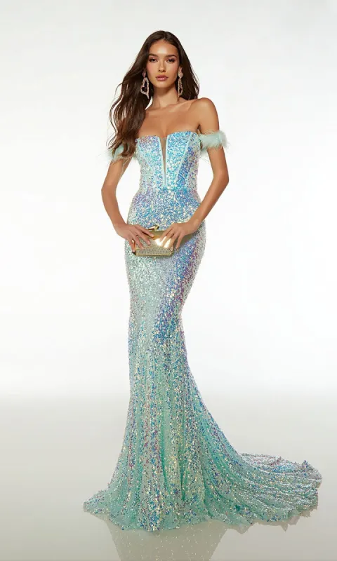 Alyce Feathered Long Sequin Prom Dress 61502 sold by PromGirl