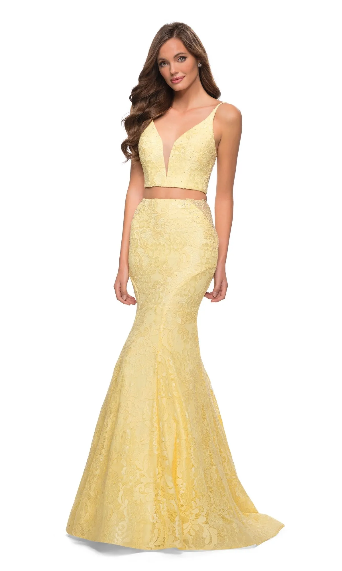 Two-Piece Lace Mermaid Prom Dress: La Femme 29970 sold by PromGirl product image thumbnail 3