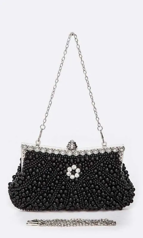 Pearl Studded Soft Clutch with Shoulder Chain sold by PromGirl