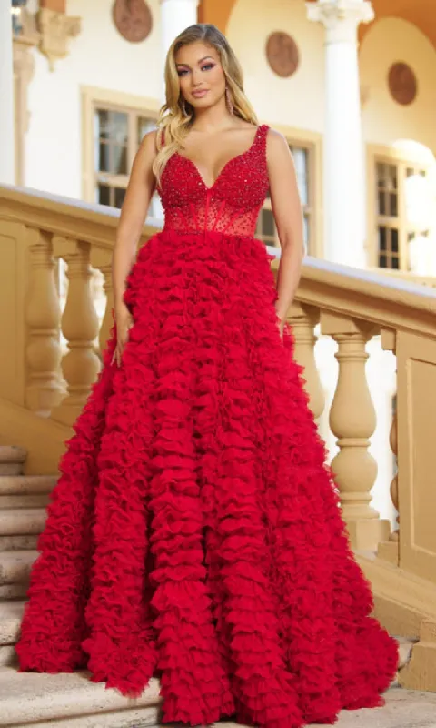Long Ruffled Prom Ball Gown: Ava Presley 28584 sold by PromGirl