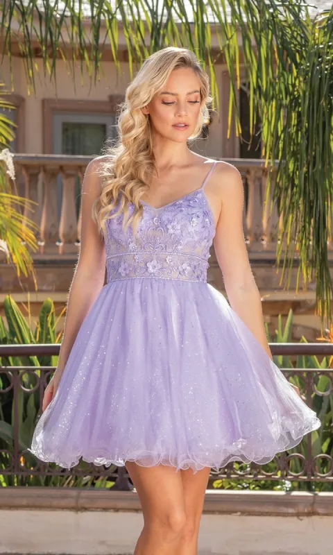 Glitter-Tulle Short A-Line Homecoming Dress 3336 sold by PromGirl