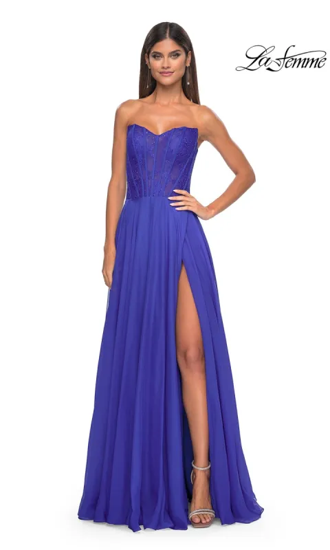 La Femme Lace-Bodice Long A-Line Prom Dress 32311 sold by PromGirl