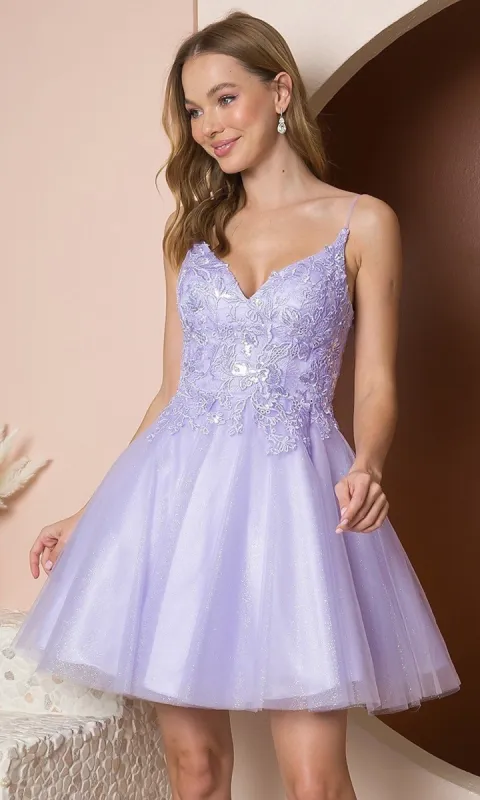 Fit-and-Flare Glitter Tulle Short Homecoming Dress sold by PromGirl