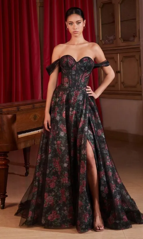 Off-Shoulder Long Floral-Print Prom Dress CD806 sold by PromGirl
