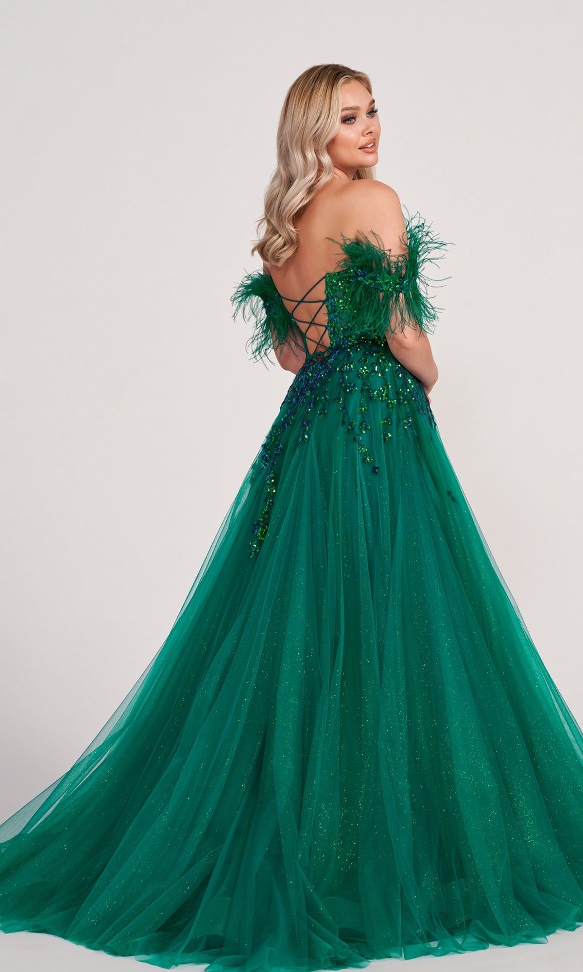 Ellie Wilde Feather Off-Shoulder Prom Ball Gown sold by PromGirl product image thumbnail 2