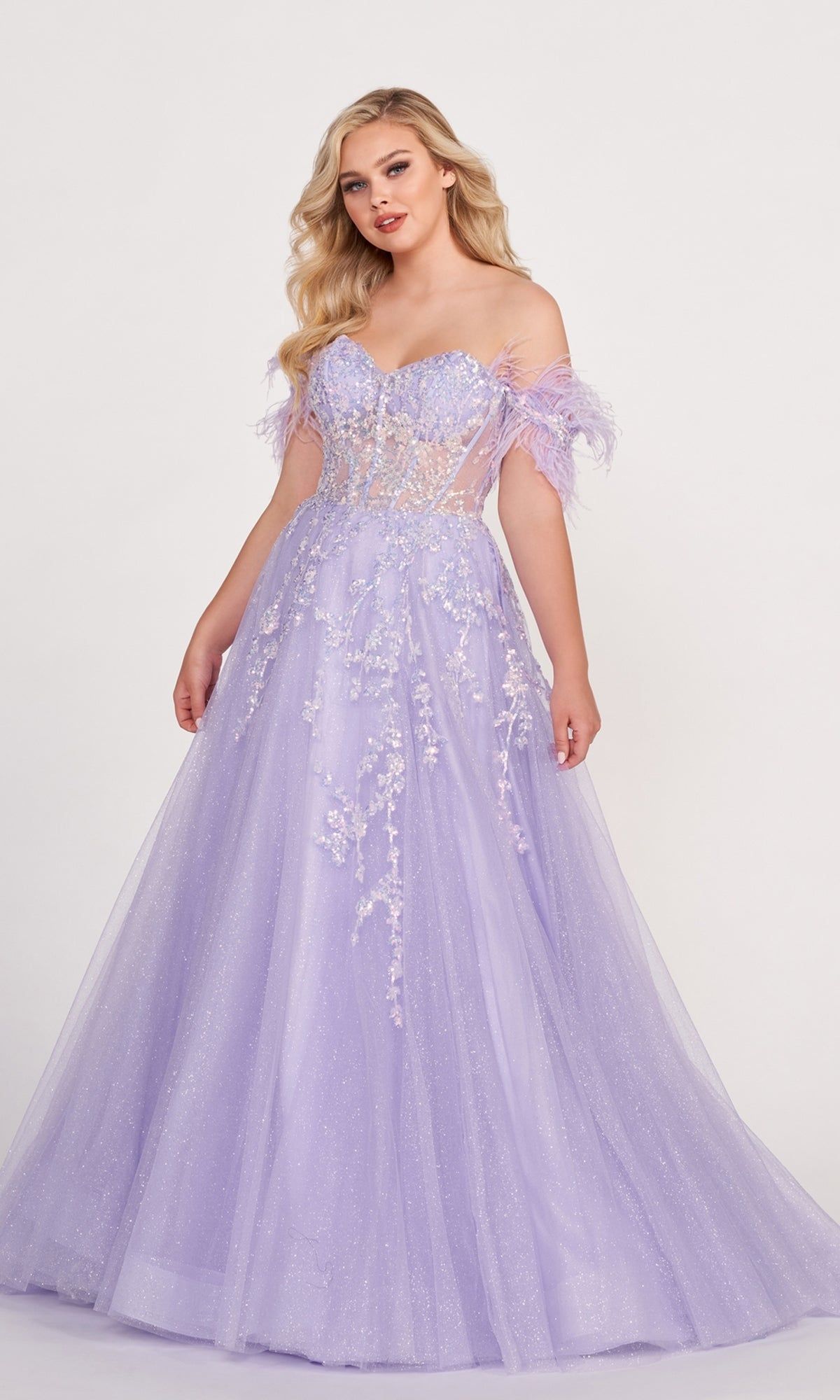 Ellie Wilde Feather Off-Shoulder Prom Ball Gown sold by PromGirl product image thumbnail 4